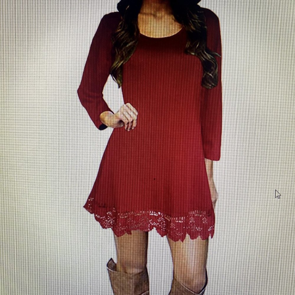 Afibi Long Sleeve A-Line Burgandy Dress